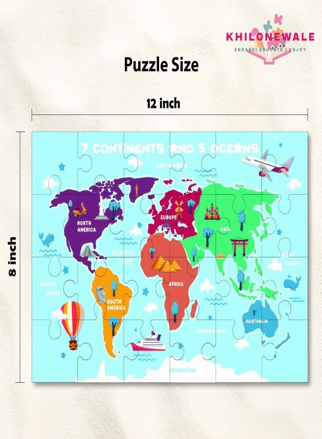 Khilonewale Combo of Wooden India Map & World Map Jigsaw Puzzles - 24-Piece Educational Geography Puzzle Toy for Kids, Toddlers & Preschoolers - Image 3